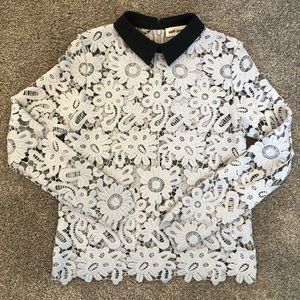 Self-Portrait Lace Polo Neck Trim Top